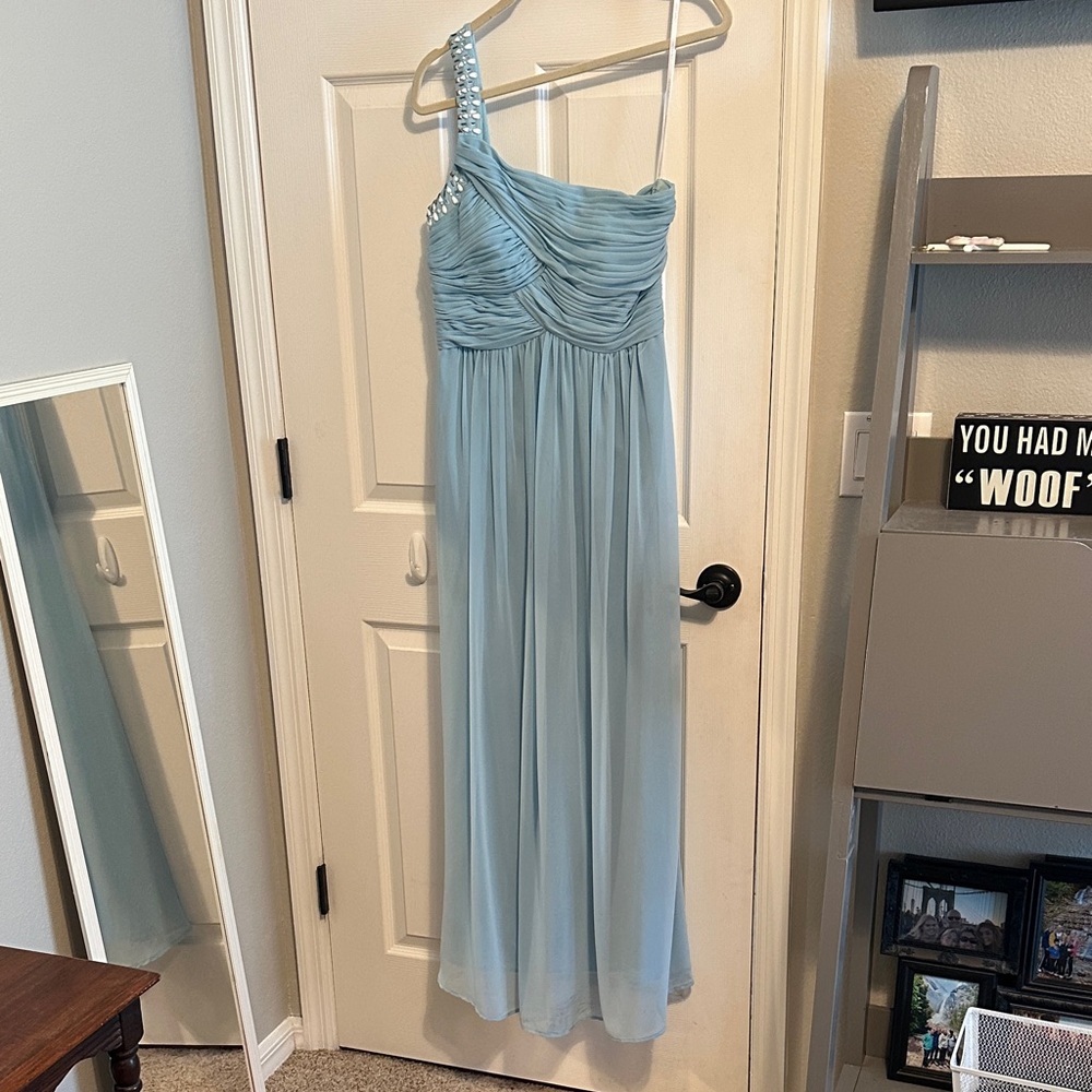 Calvin Klein Sky Blue One-Shoulder Gown